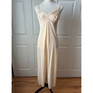 Vintage Vanity Fair Nude Maxi Slip Dress Lace Trim 90s Minimal Bias Cut Size 34
